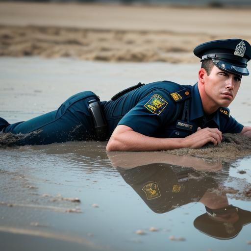 Male Police Officer Sinking in Quicksand Photo