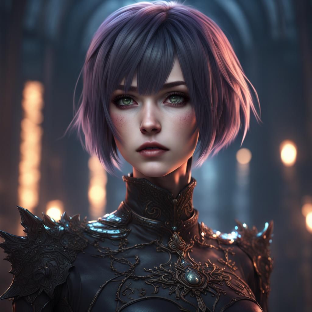 Gothic Anime Girl in Detailed Matte Painting