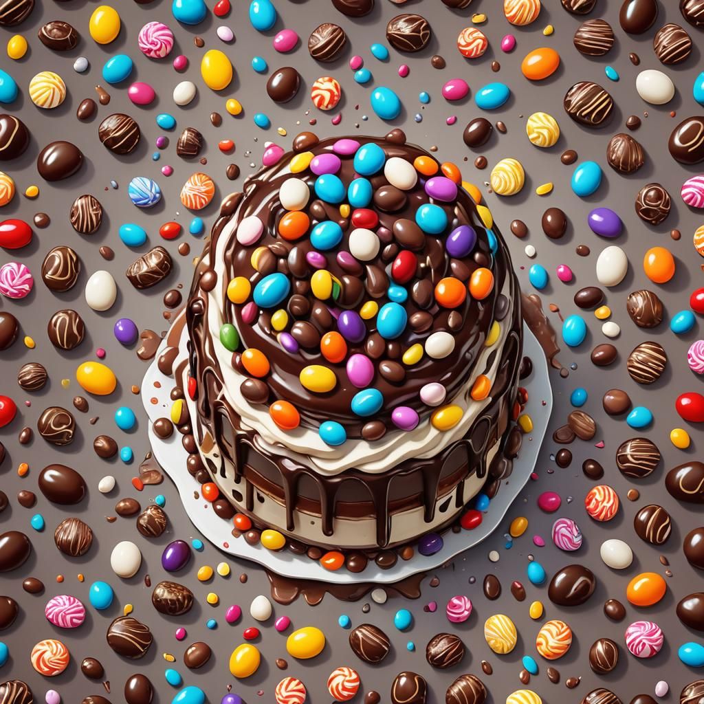 Chocolate Jelly Bean Cake in Candy Art Style