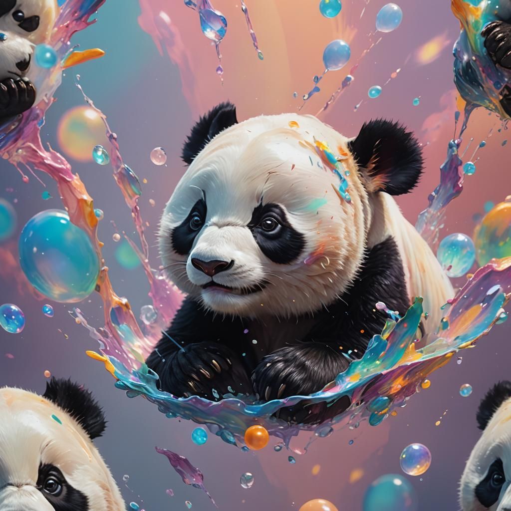 Hyperrealistic Opal Panda Splash Art Portrait