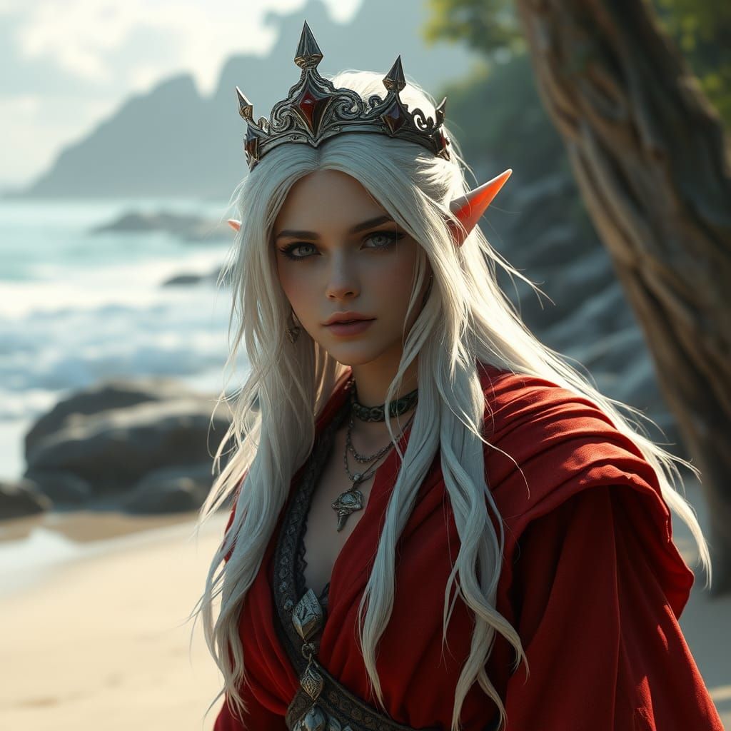Wood-Elf Female on Beach: Fantasy Concept Art