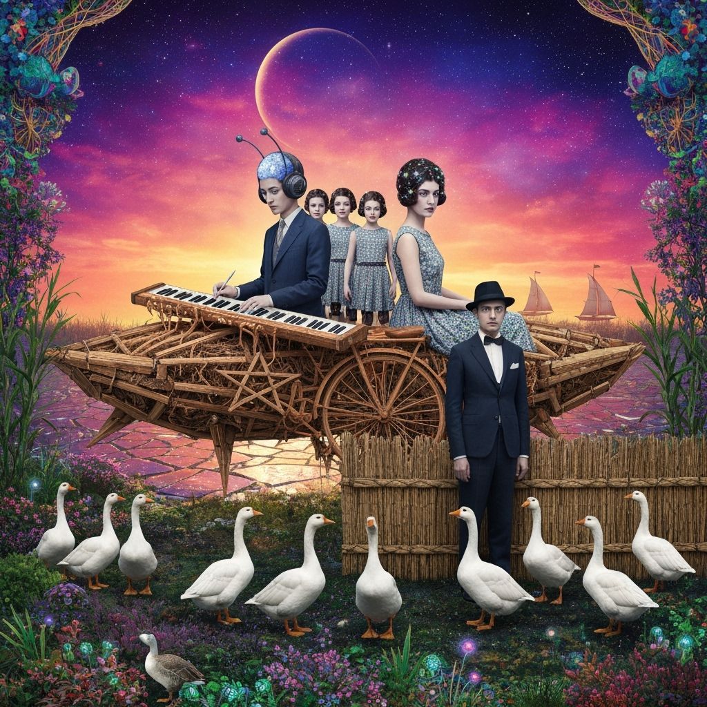 Ethereal Figures Compose Surreal Poems in Cosmic Garden