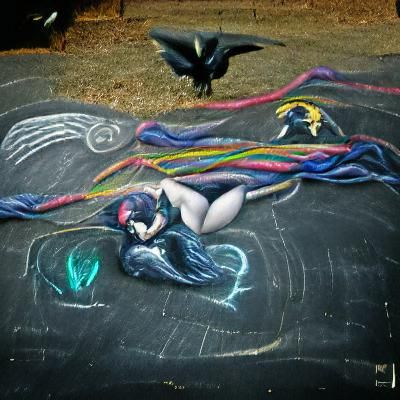 Colorful Ribbon Raven Digital Art