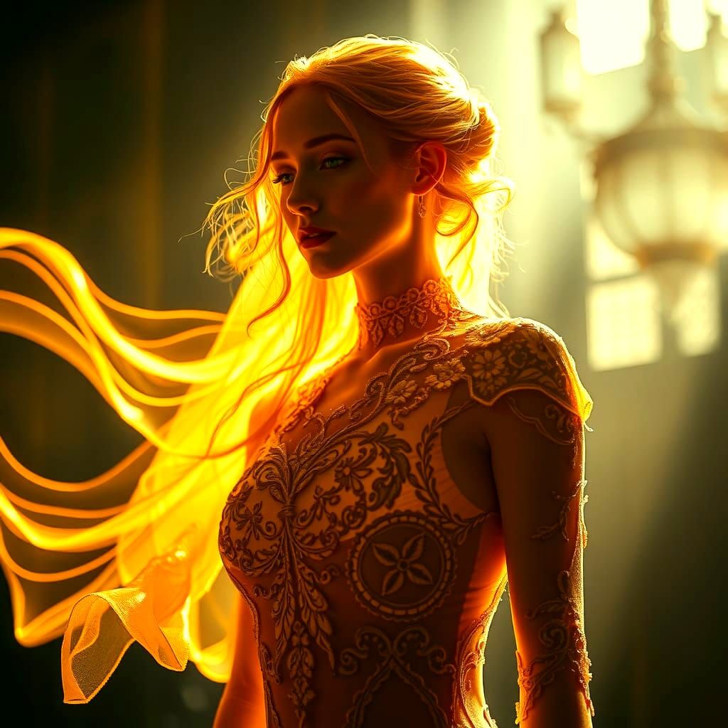 Radiant Golden Woman Made of Light