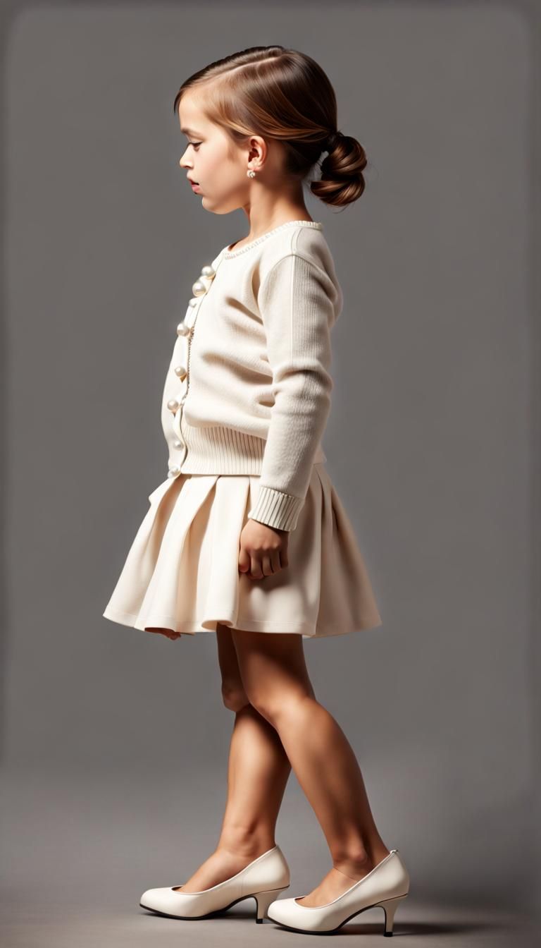 Little Girl in Cashmere Cardigan and Pleated Skirt