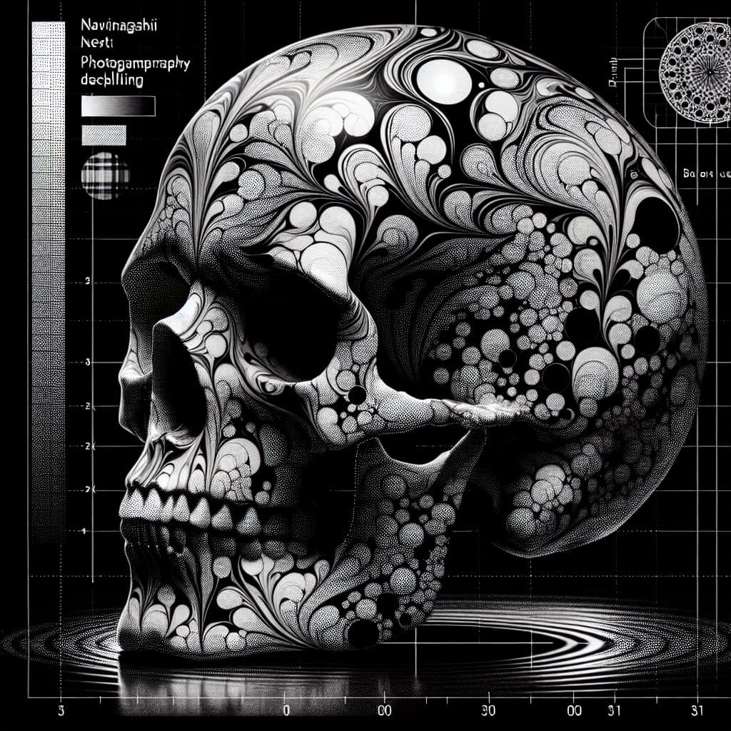 Surreal Skull in Suminagashi Marbling with Photogrammetry De...