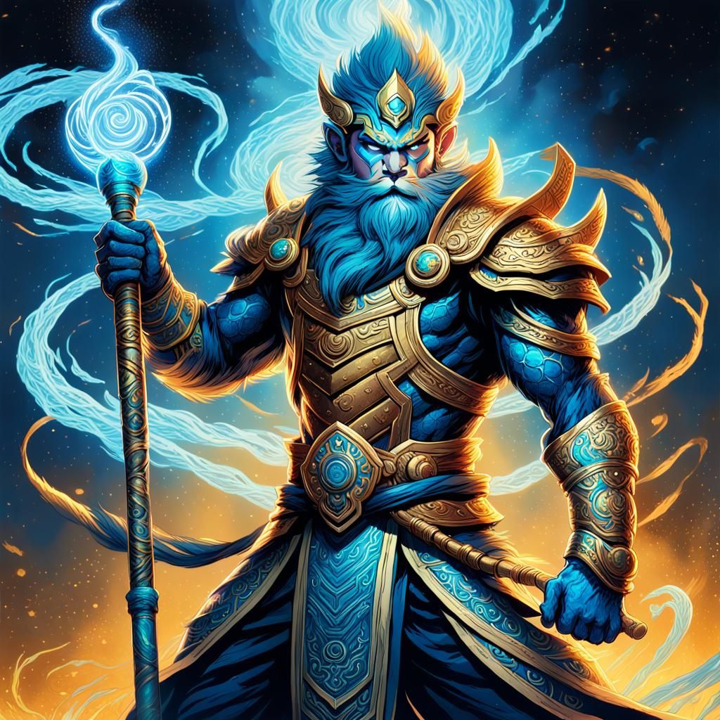 Wukong in Radiant Blue Aura