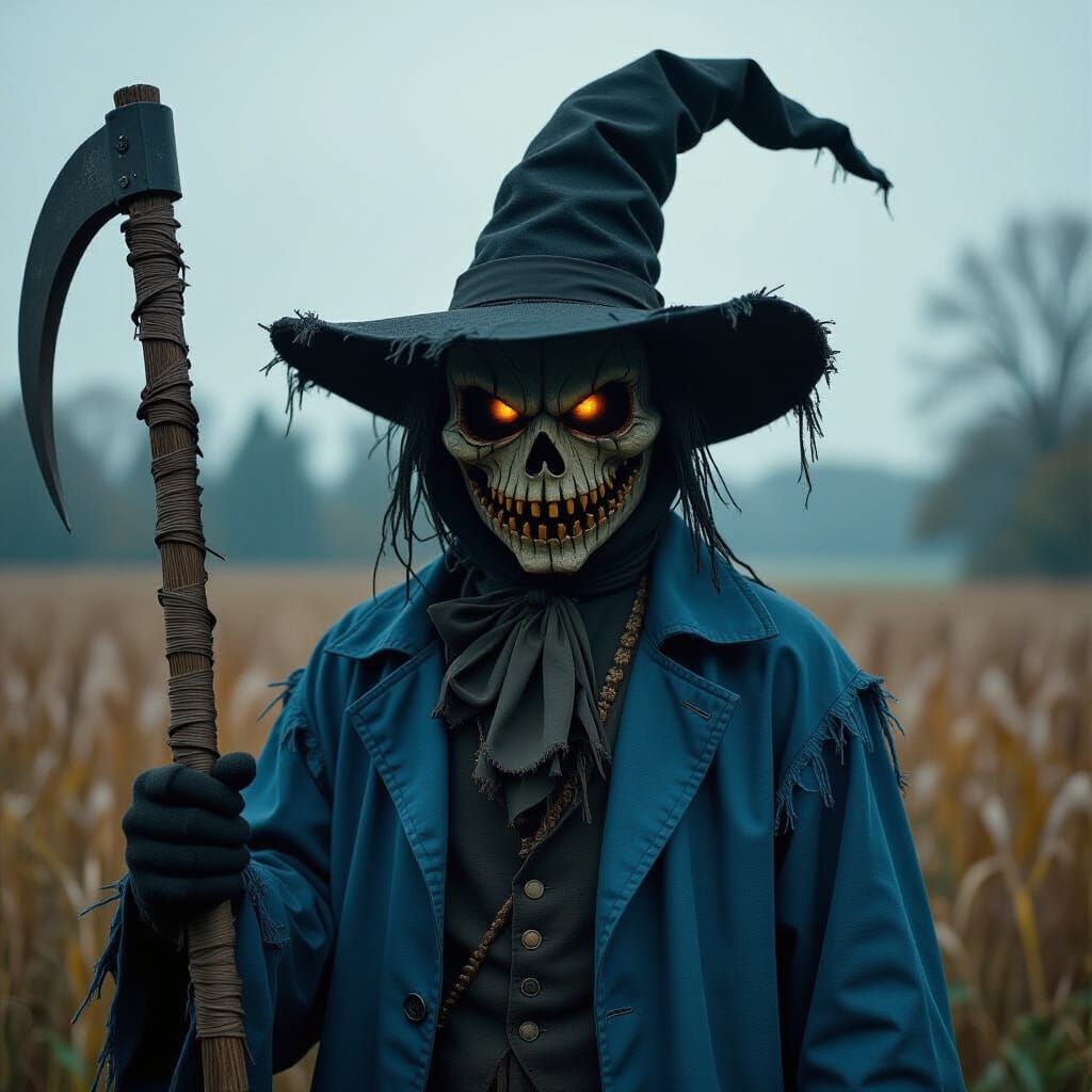 Menacing Scarecrow with Scythe in Cinematic Style