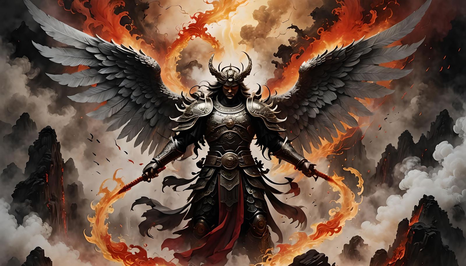 Angelic Radiance in Chinese Ink Painting