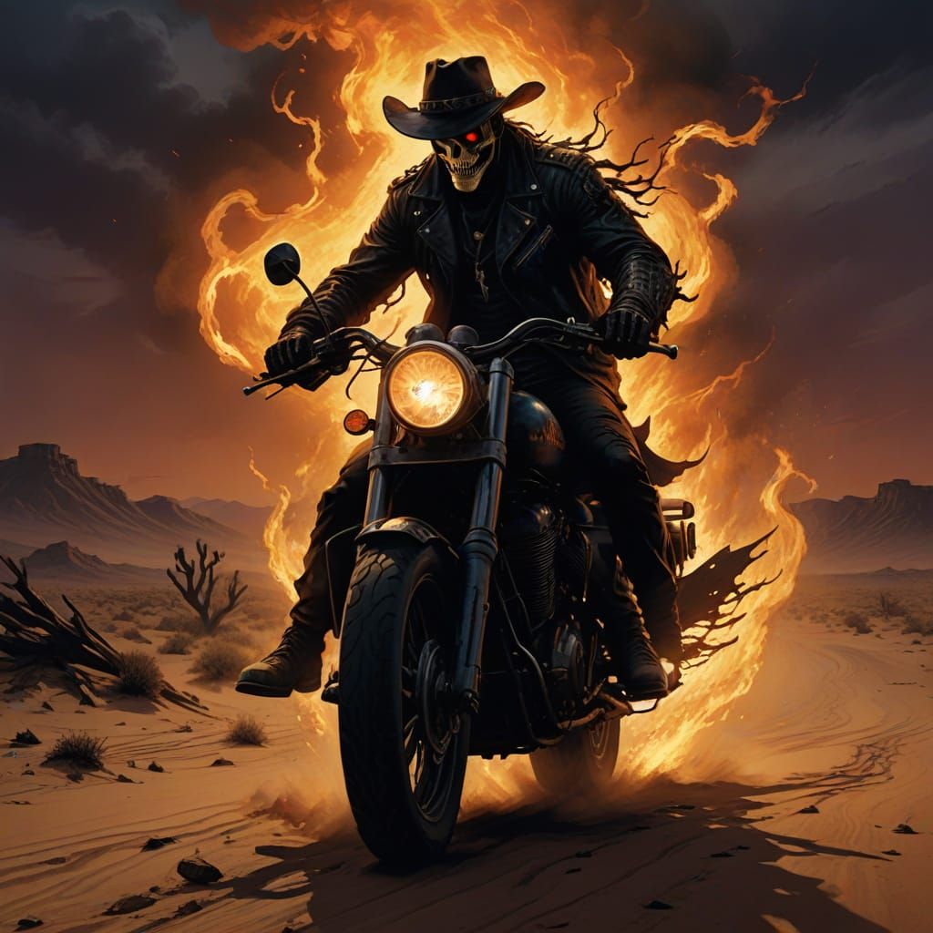 Ethereal Cowboy Rider Charges Through the Moonlit Desert