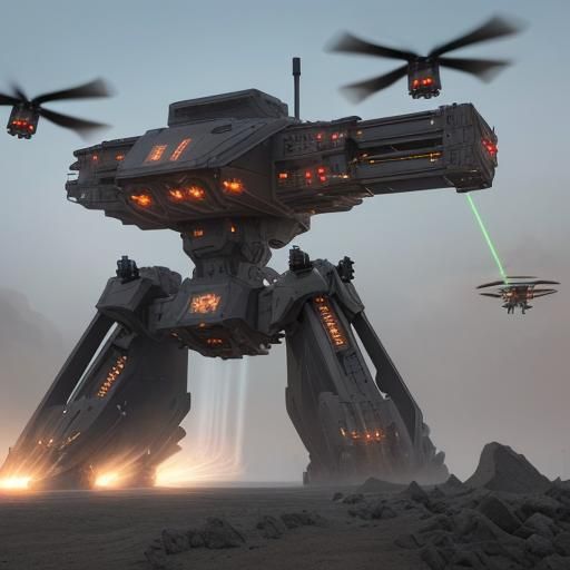 Armored Quantum Behemoth Drone in Flight