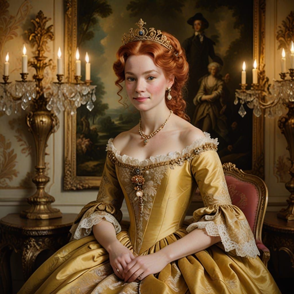 Elegant Lady in 18th Century Satin and Lace