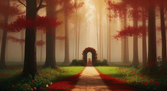 Tree Door Opens to Sunny Rose Garden