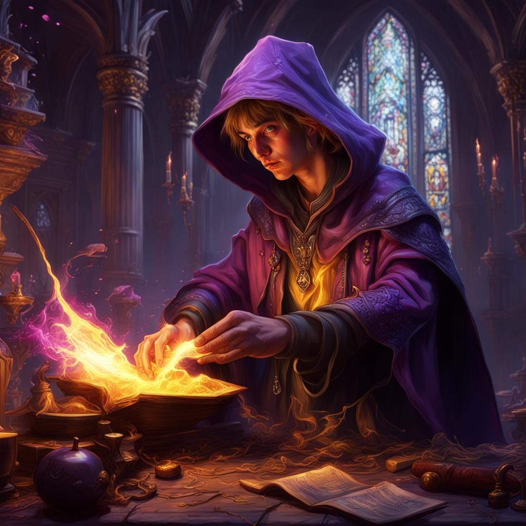 Teenage Sorcerer's Spell Mishap: Dark Fantasy Concept Art