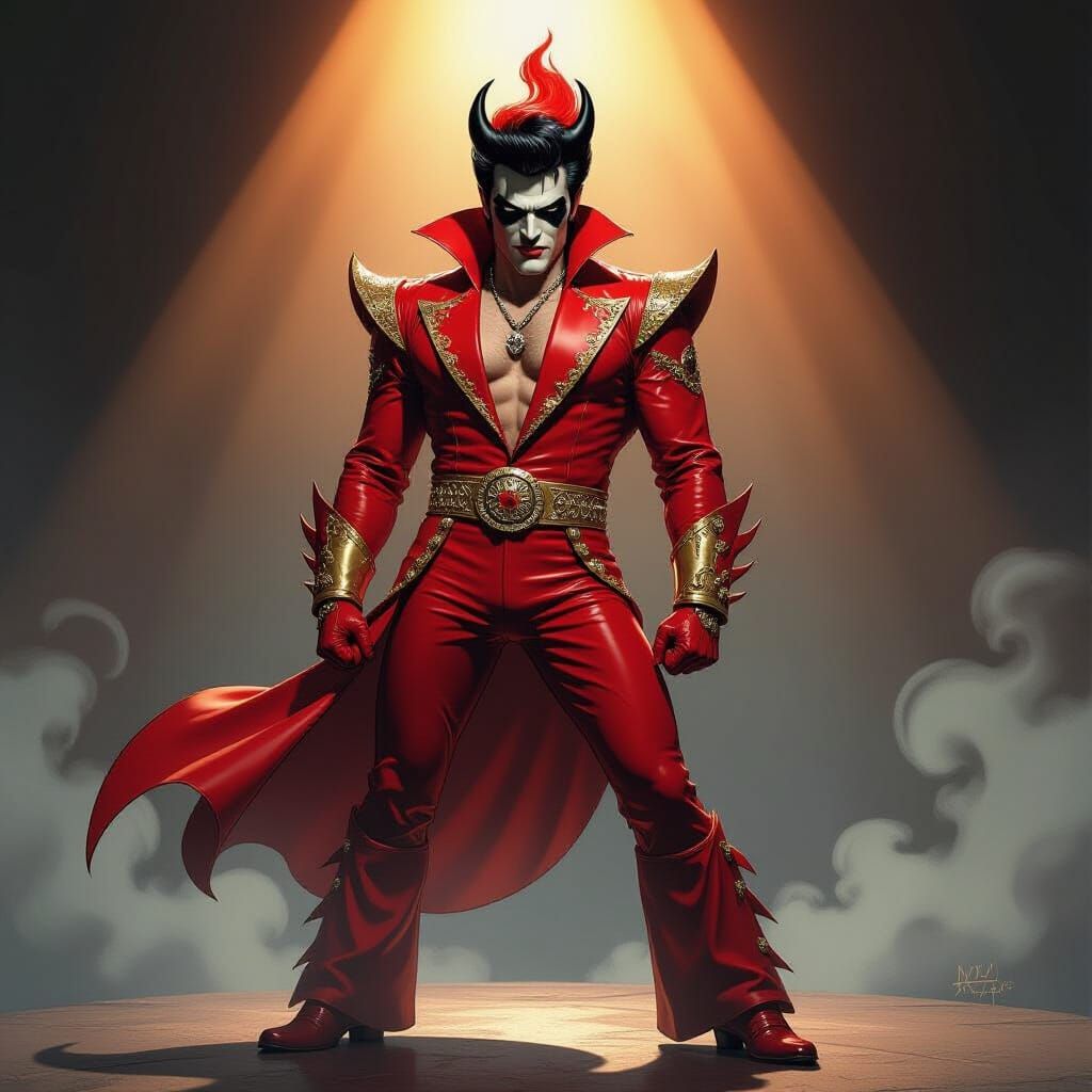 Devilish Elvis Portrait in Graphic Novel Style
