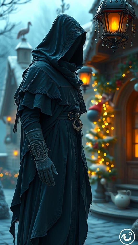 Ghost of Christmas Past in Whimsical Christmas Setting