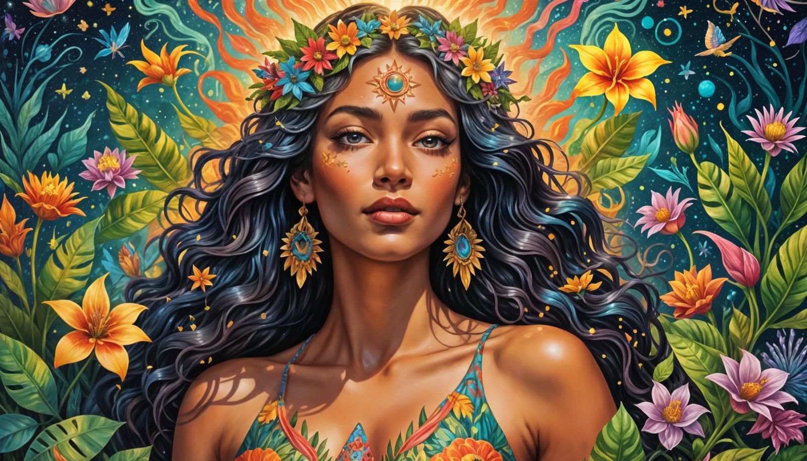 Vibrant Flowers Bloom in Cosmic Harmony