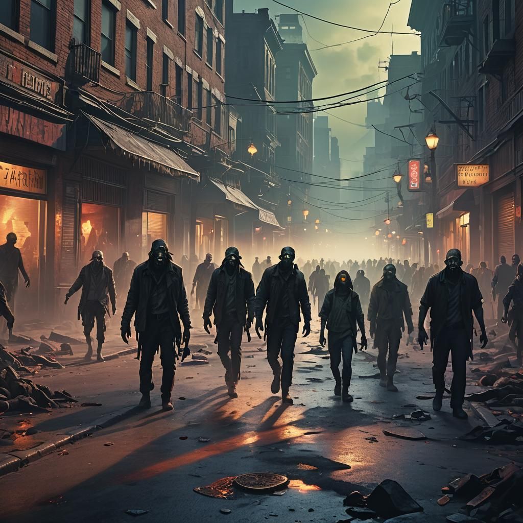 Zombies Wander Desolate City in Matte Painting