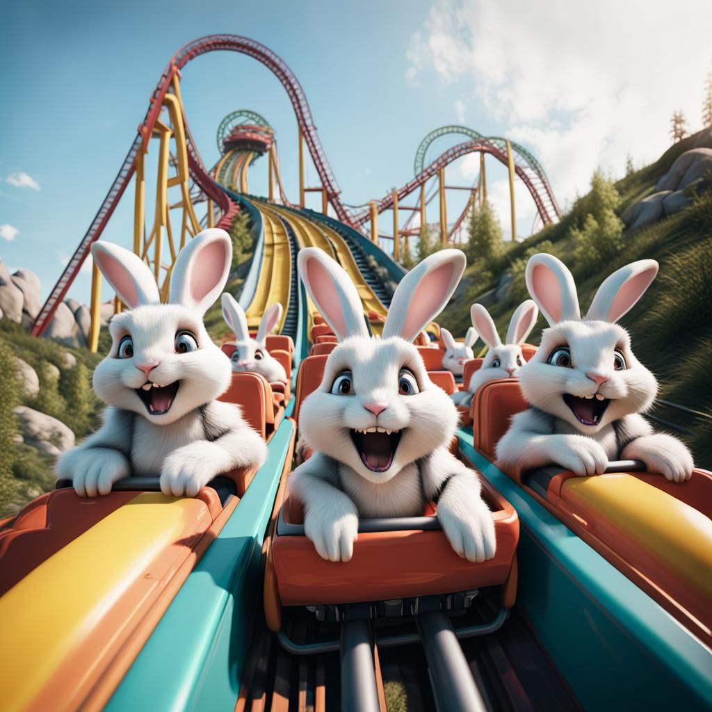Screaming bunnies on a roller coaster.