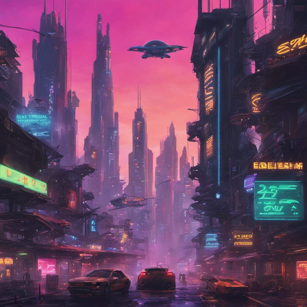 Neon Cyberpunk Cityscape with Flying Cars