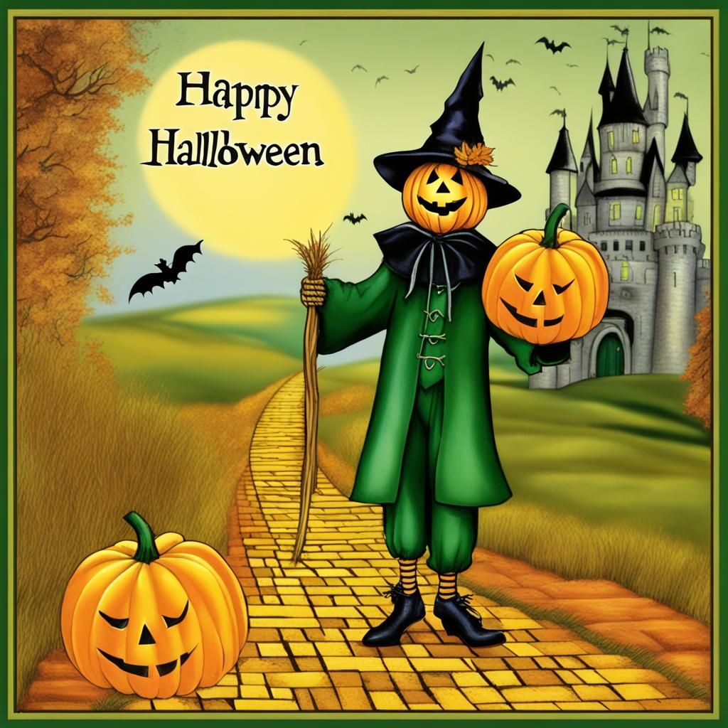 Halloween Scarecrow on Yellow Brick Road
