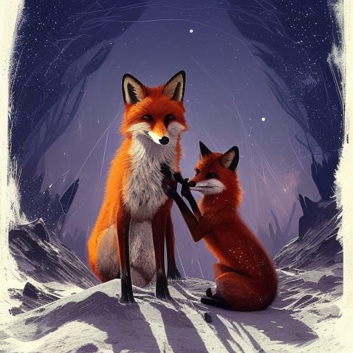 Fox Silhouettes Under Starry Moonlit Sky