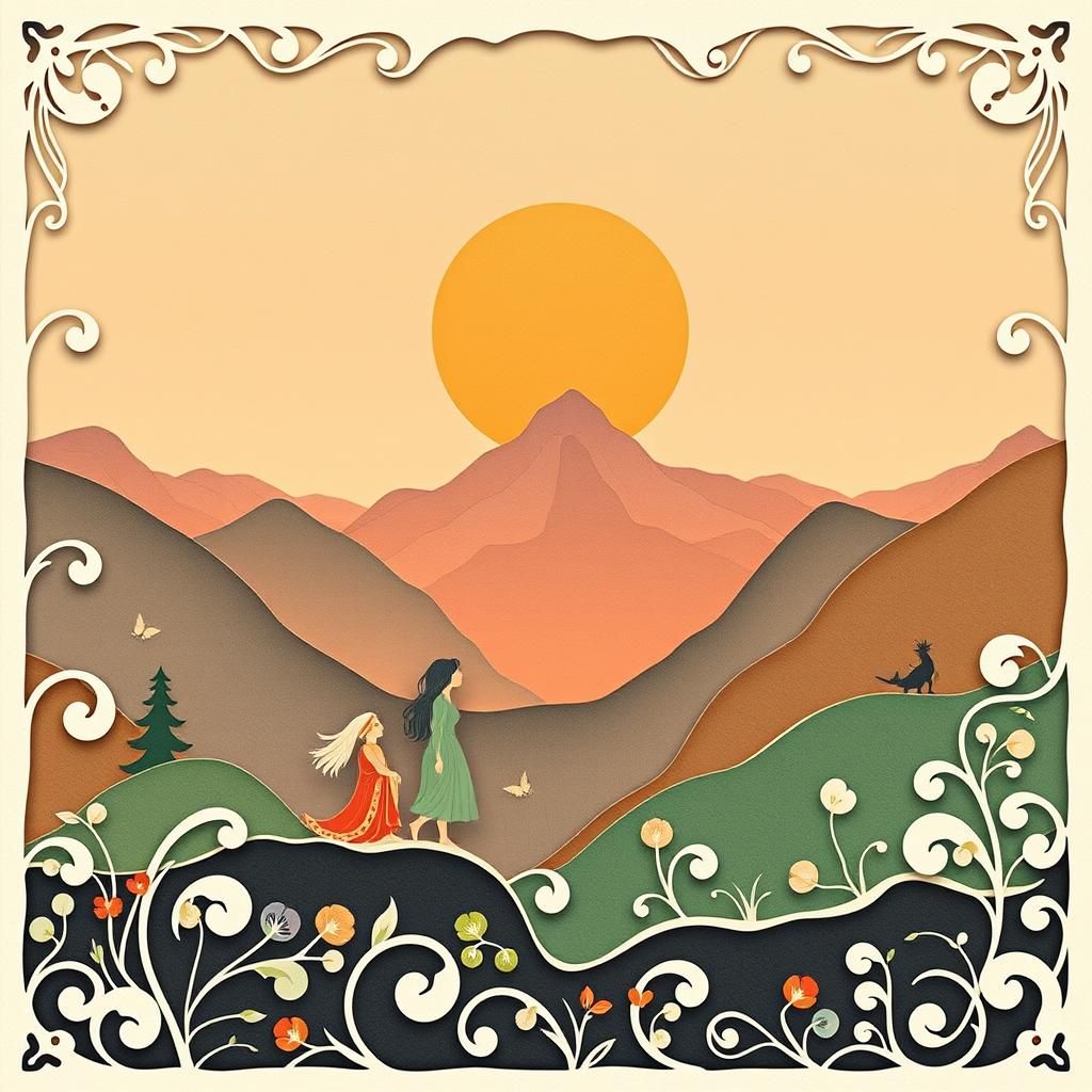 Art Nouveau Paper Cut: Diversity in Mountain Landscape