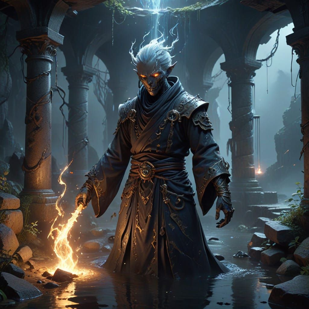 Dark Entity Rises from Ancient Well in Anime Style