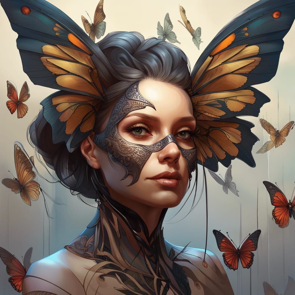 Butterfly Woman Portrait in Art Nouveau Style