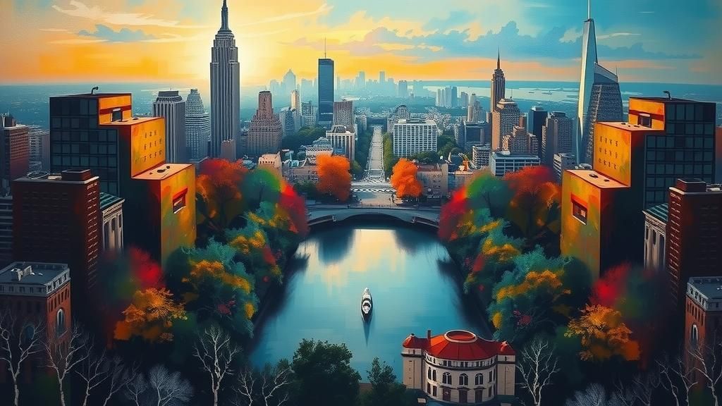 Central Park Autumn Expressionist Painting