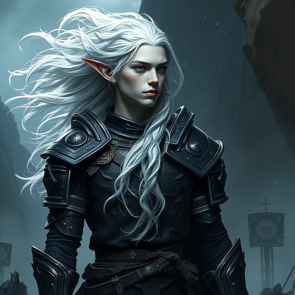 Drow Warrior in Dramatic Digital Landscape