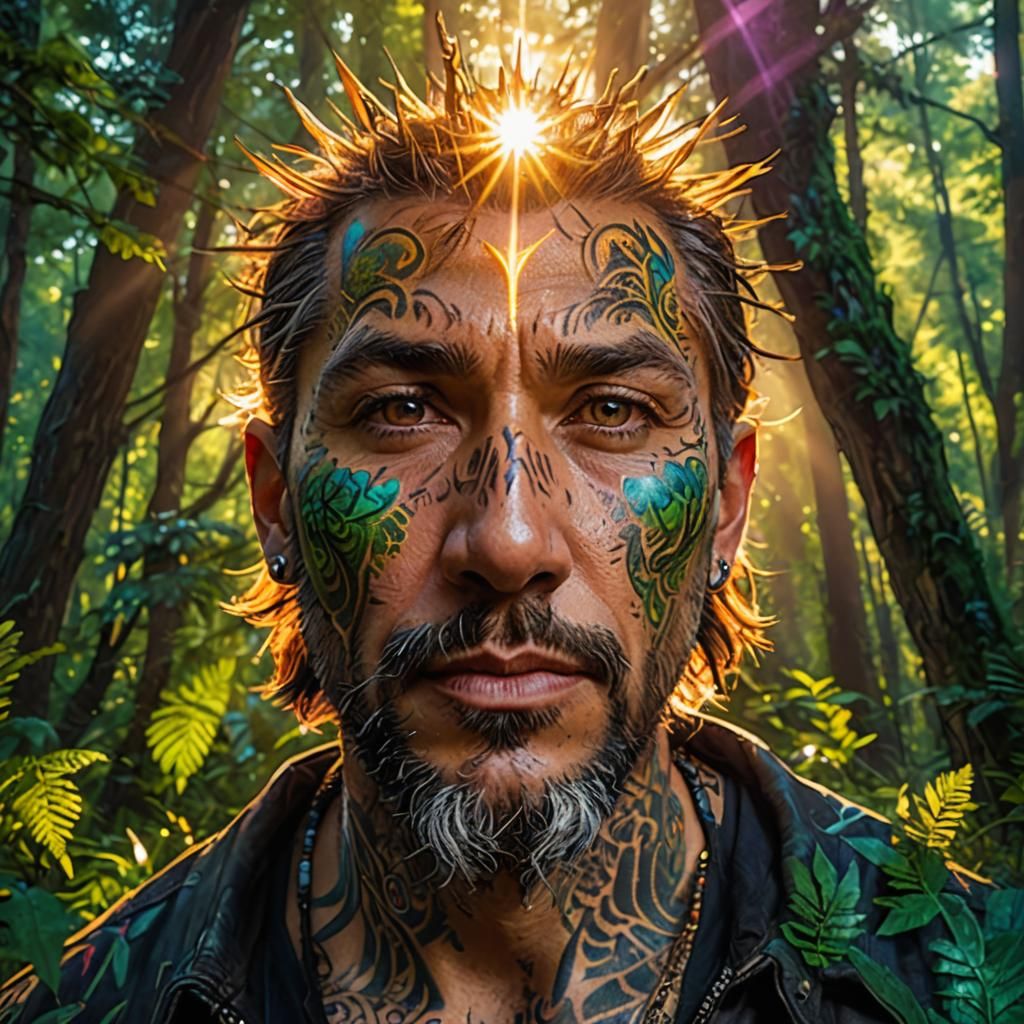 40-Year-Old Legend in 90s Forest, Hyperrealistic Art