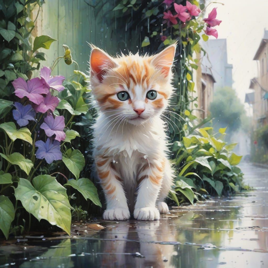 Charming Urban Oasis with Playful Kitten