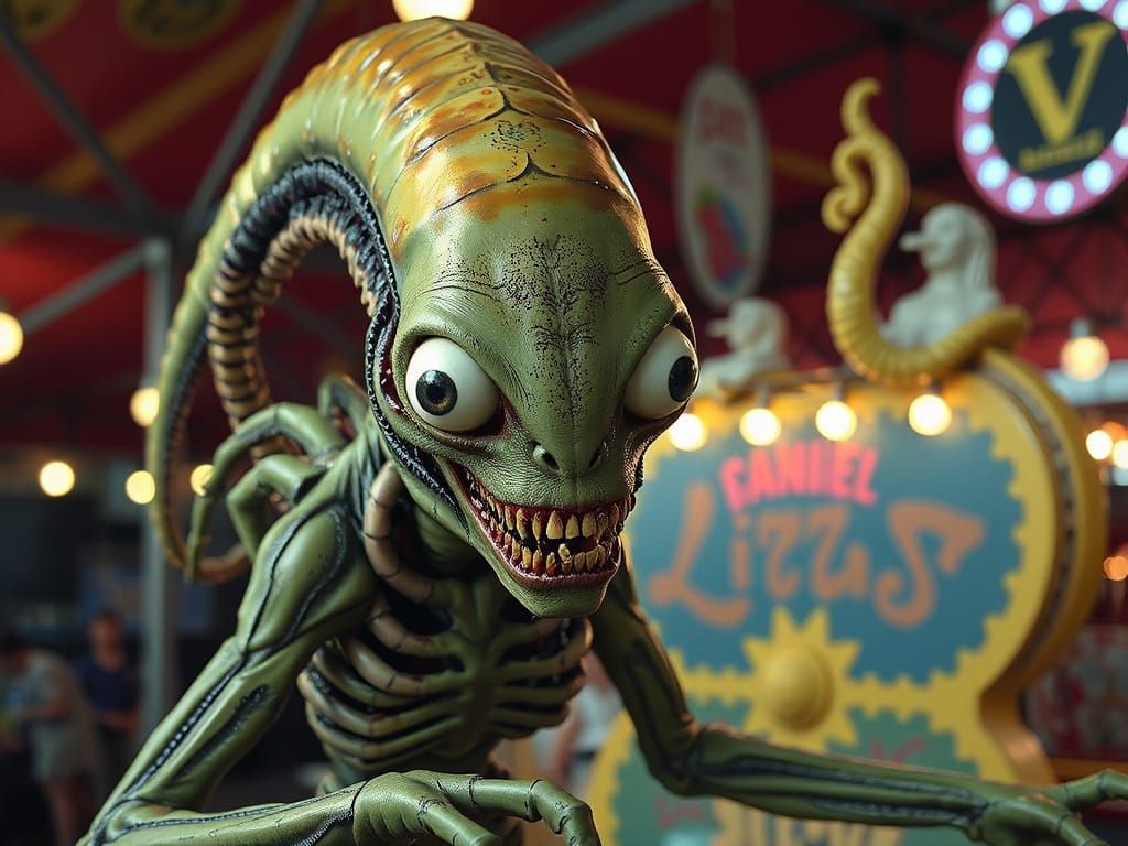 Creepy Xenomorph with Googly Eyes at Carnival