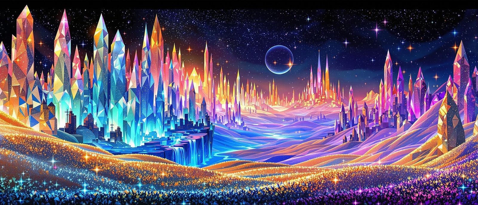 Fantastical Crystal Landscape in Vibrant Colors and Iridesce...