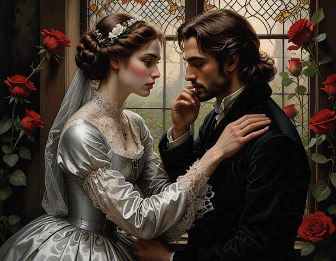 Moonlit Lovers at the Ornate Window