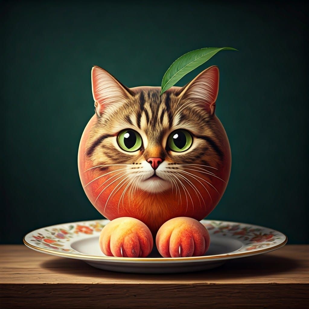 Whimsical Peach Feline in Pastel Hues