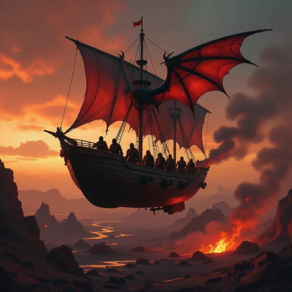 Fantasy Adventurers on Hellish Dirigible Ride