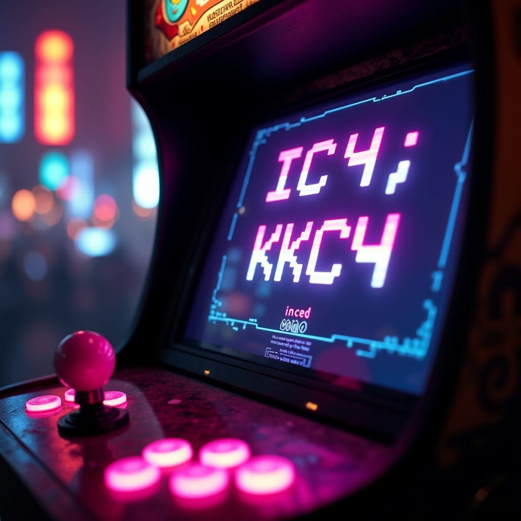 Neon-Lit Arcade Machine in Pixel Art Glory