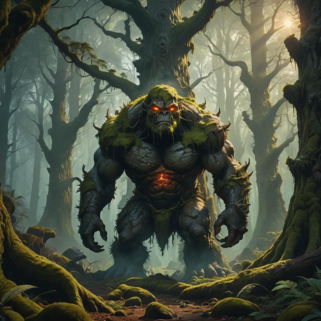 Mystical Forest Cyclops in Vibrant Oil Painting