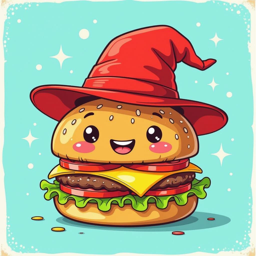 Happy Cartoon Burger in DTG Style