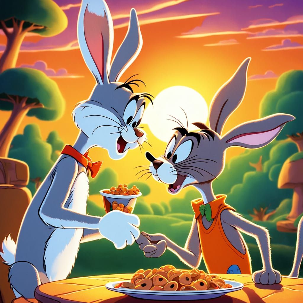 Bugs Bunny and Scooby-Doo in Vintage Cartoon Style