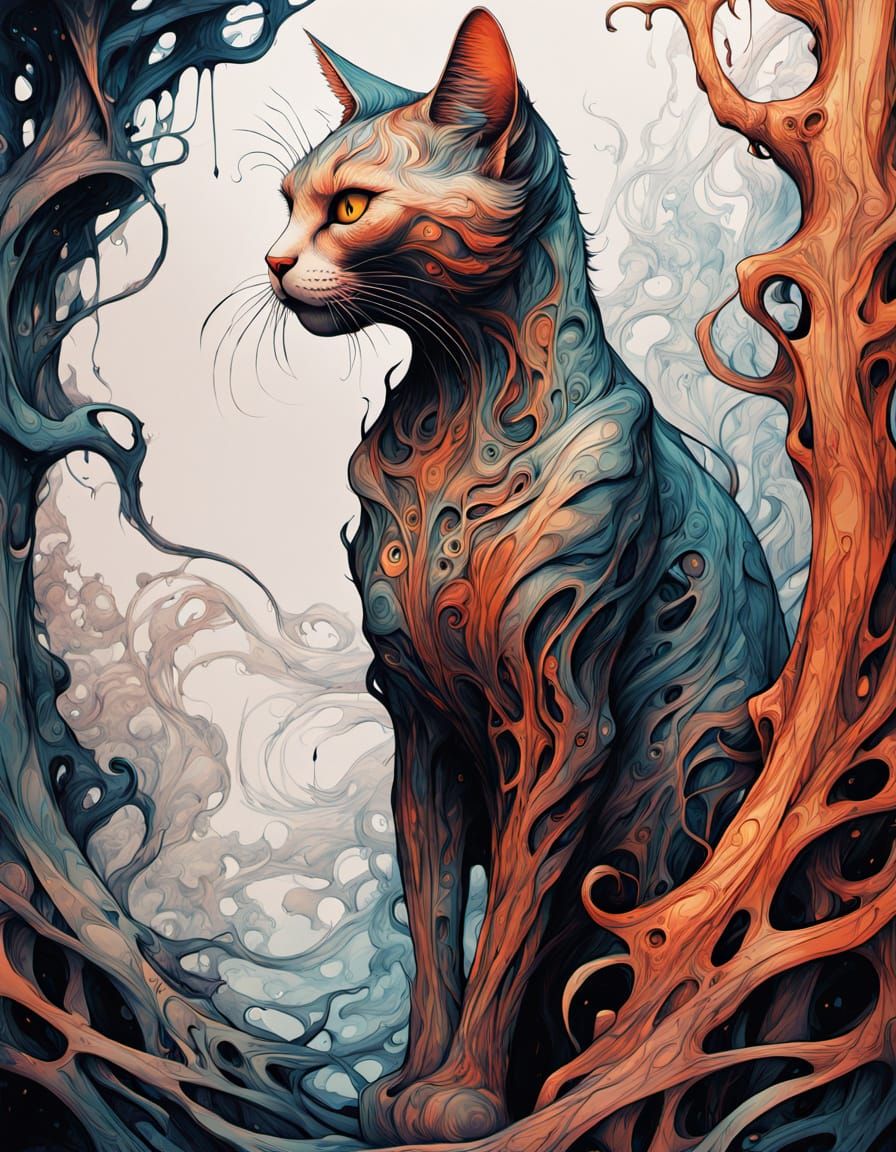 Gargoyle Cat in Surreal Abstract Expressionism