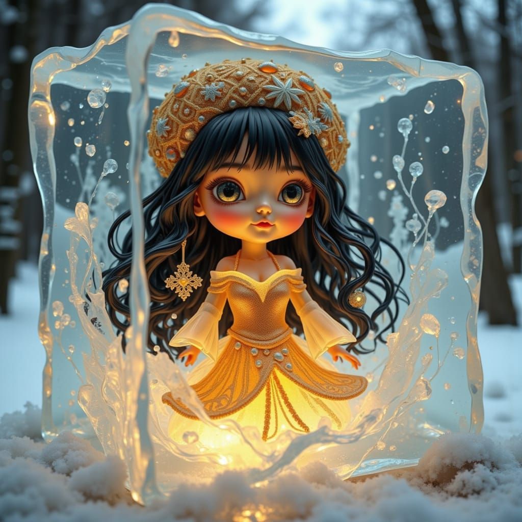 Ethereal Chibi Princess Trapped in Glittering Ice