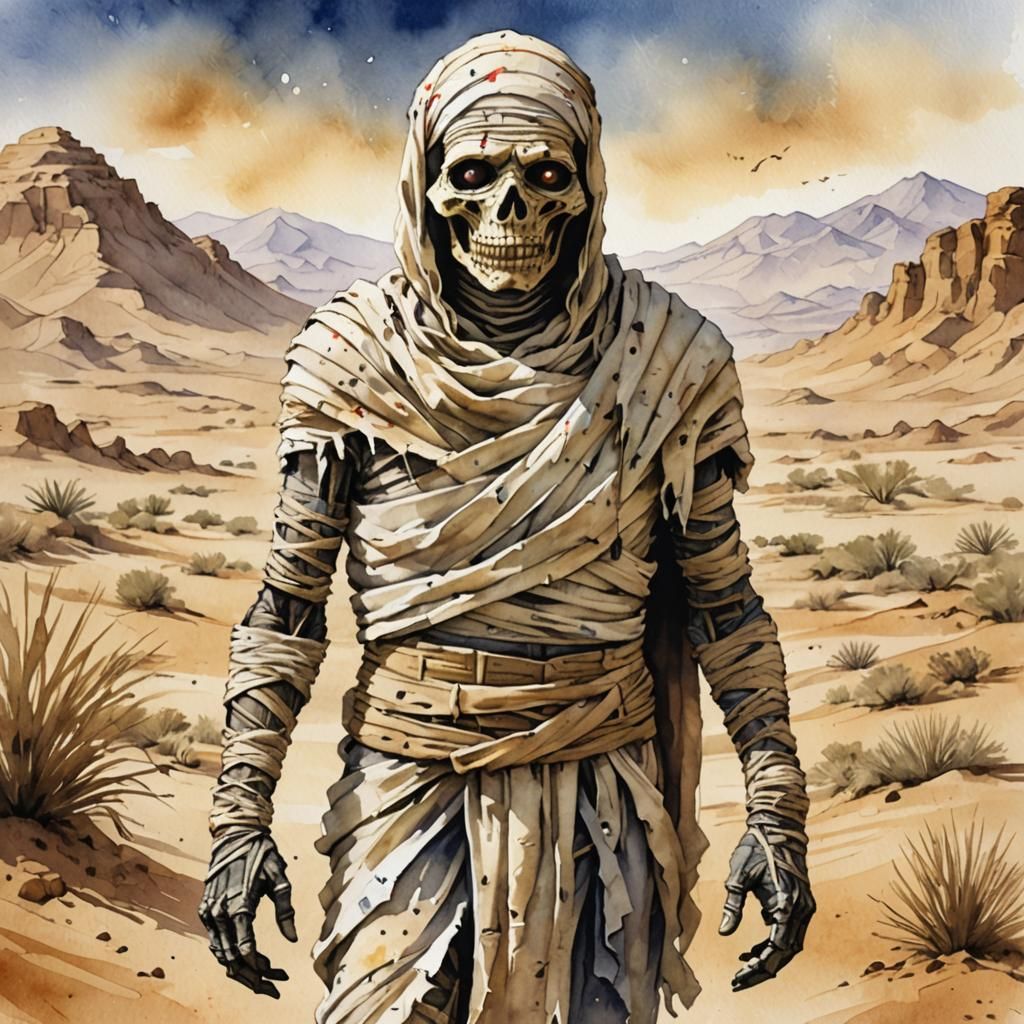 classic mummy wrapped in tattered bandages