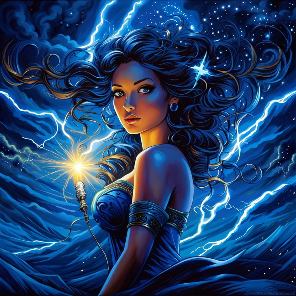 Electric Goddess in Cosmic Lightning Landscape