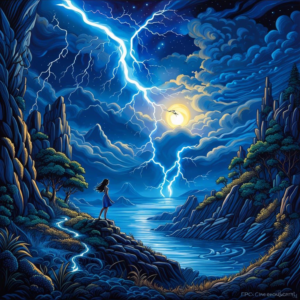 Electric Goddess in Cosmic Lightning Storm