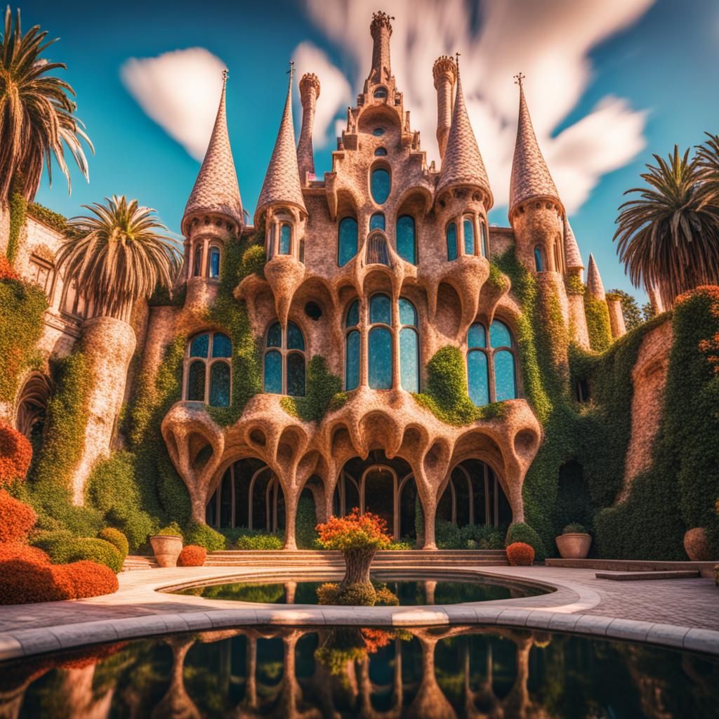 Psychedelic Billionaire Mansion and Garden in Hyperrealism