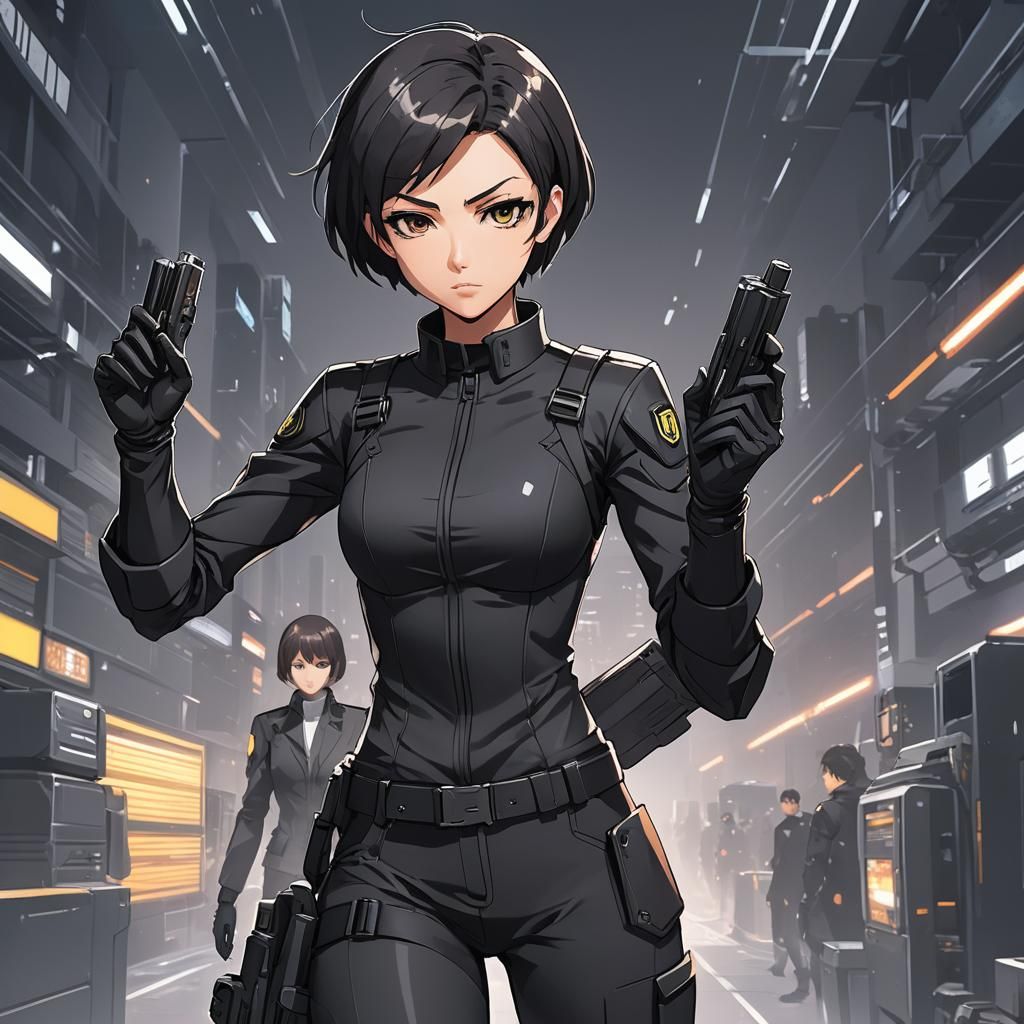 Anime Secret Agent in Futuristic Control Room