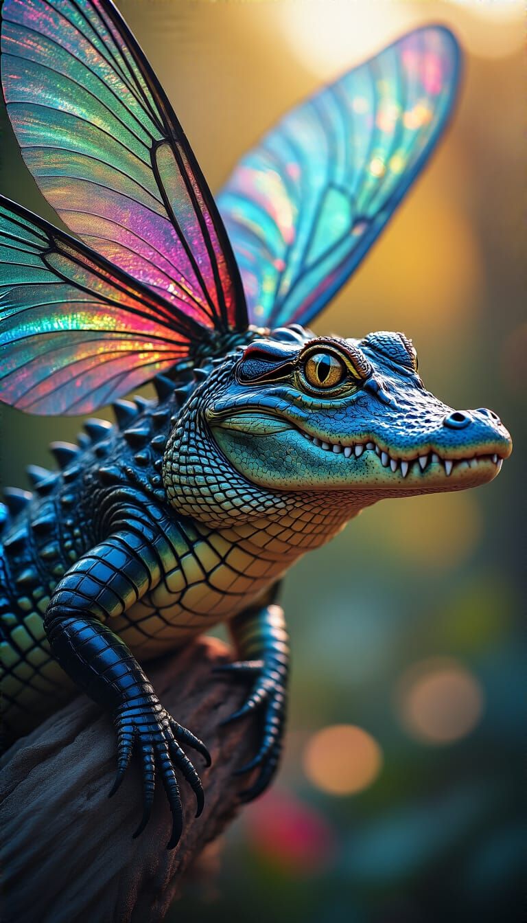 Alligator Dragonfly Hybrid in Photorealistic Macro Shot